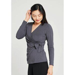 Betabrand Size XXL Charcoal Gray Karen Stretch Side Tie Long Sleeve Wrap Top